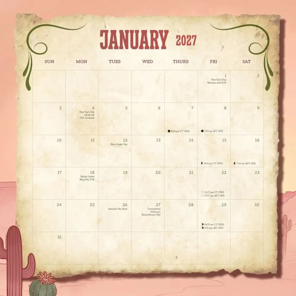 2027 Theres a Snake in My Boot Wall Calendar Western Cowgirl 12 Month Country